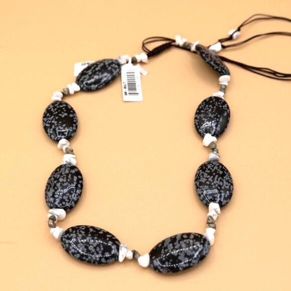 Adjustable Gray Black White Stone Chunky Necklace - Picture 2 of 9